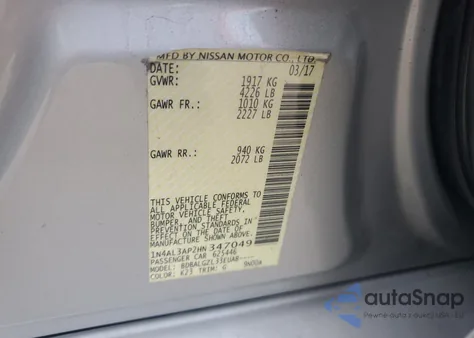 2017 Nissan Altima 2.5 from USA, damaged, VIN 1N4AL3AP2HN347049